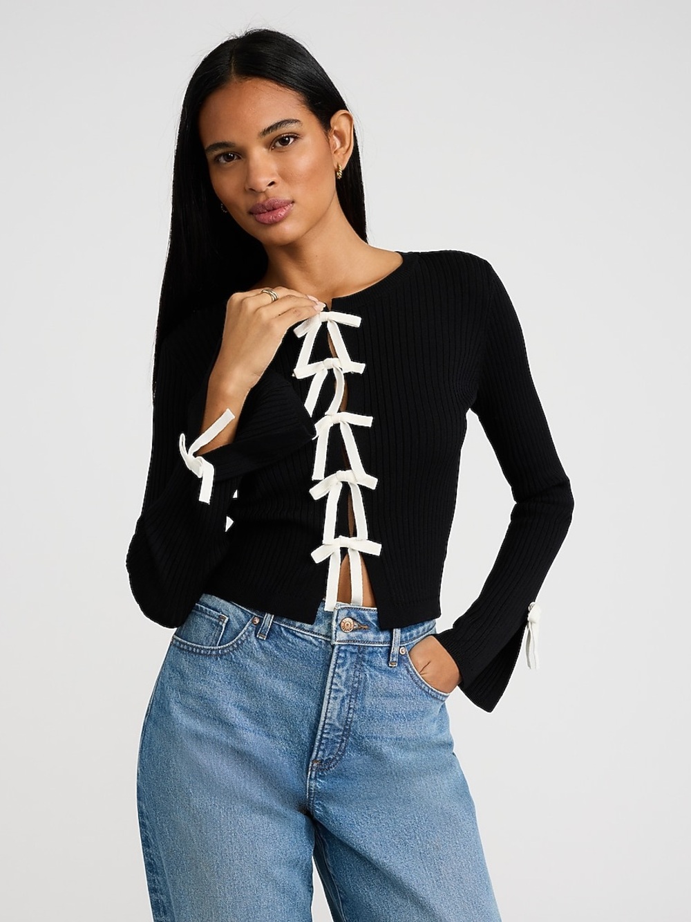 Express Fitted Bow Front Sweater in Silky Soft